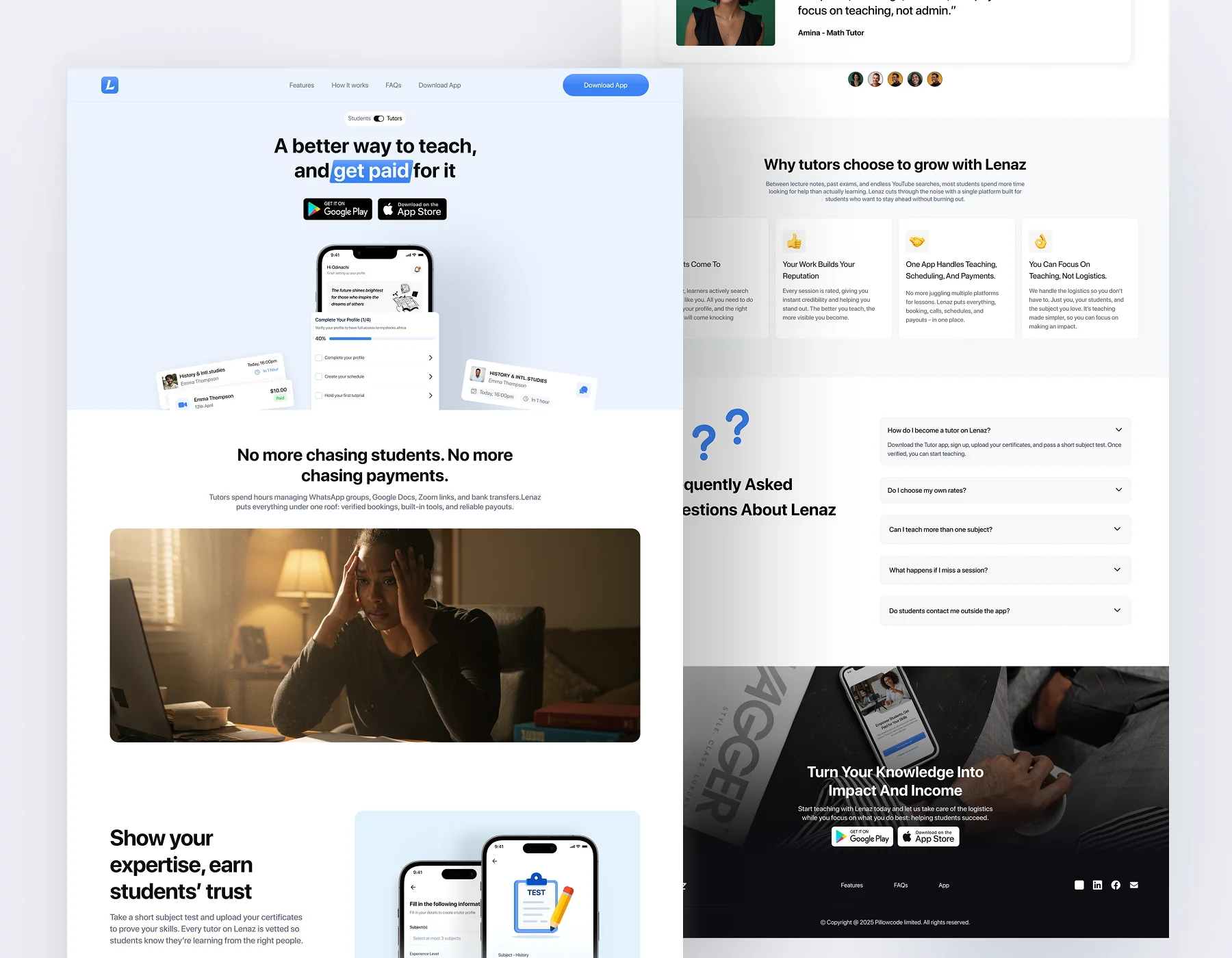Lenaz Tutor Landing Page